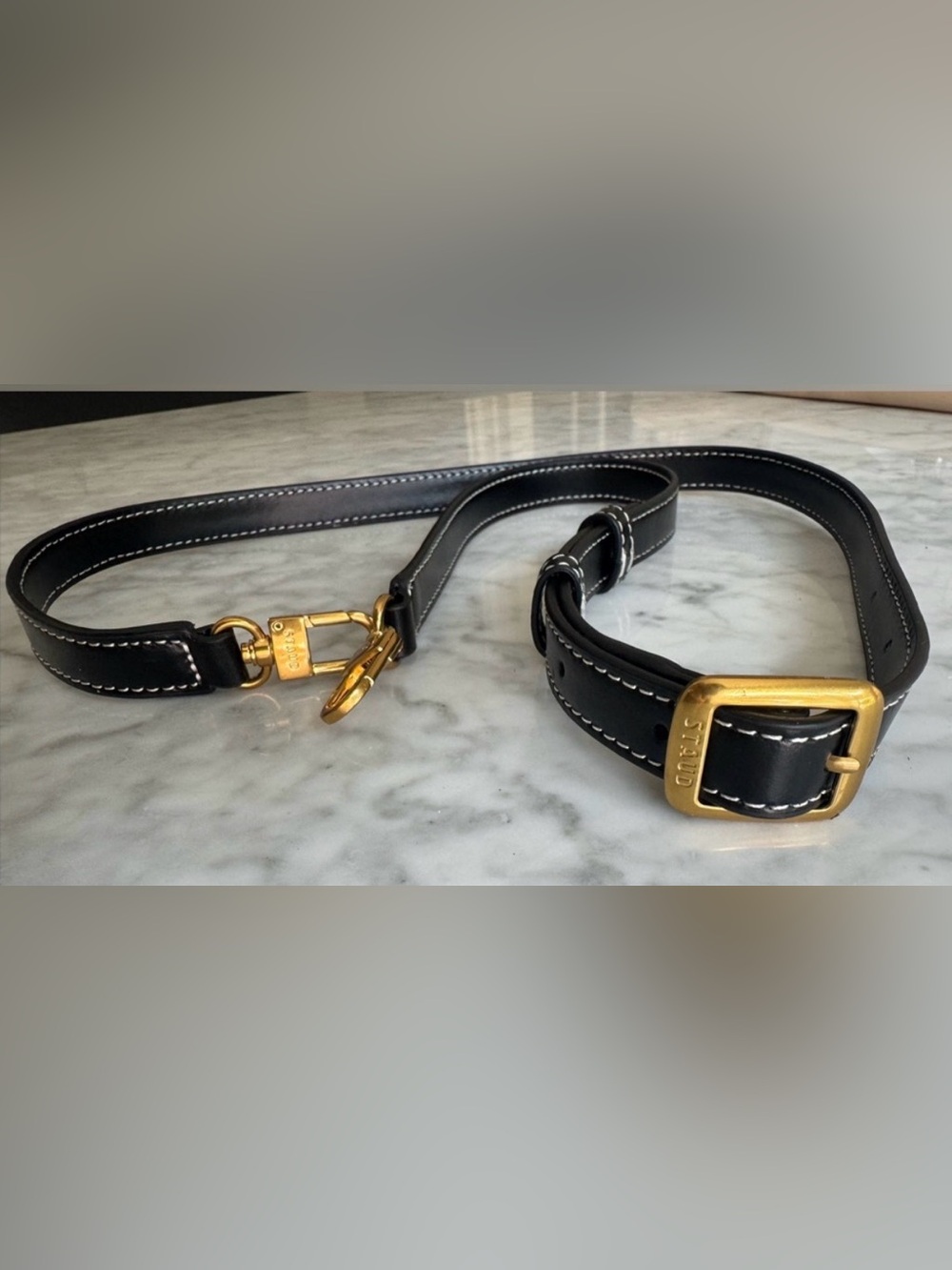 STAUD Black Leather Strap with Gold Hardware